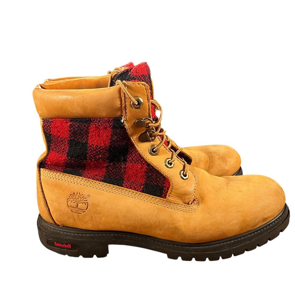 Timberland 6” Boots Mens 10.5 Wheat Leather Buffalo Plaid Flannel 45026